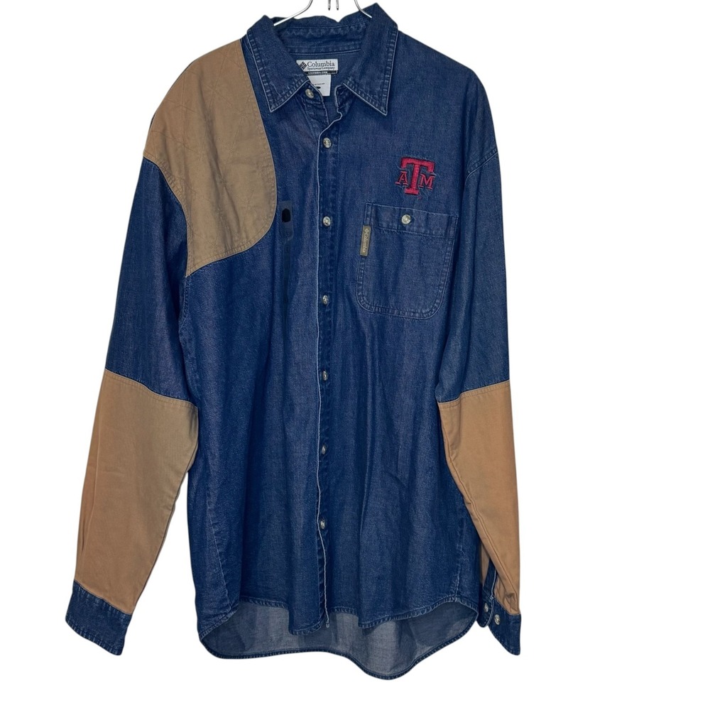 Columbia Men Denim Shooter Hunting Shirt Texas A&M Aggies Blue Large XM7057